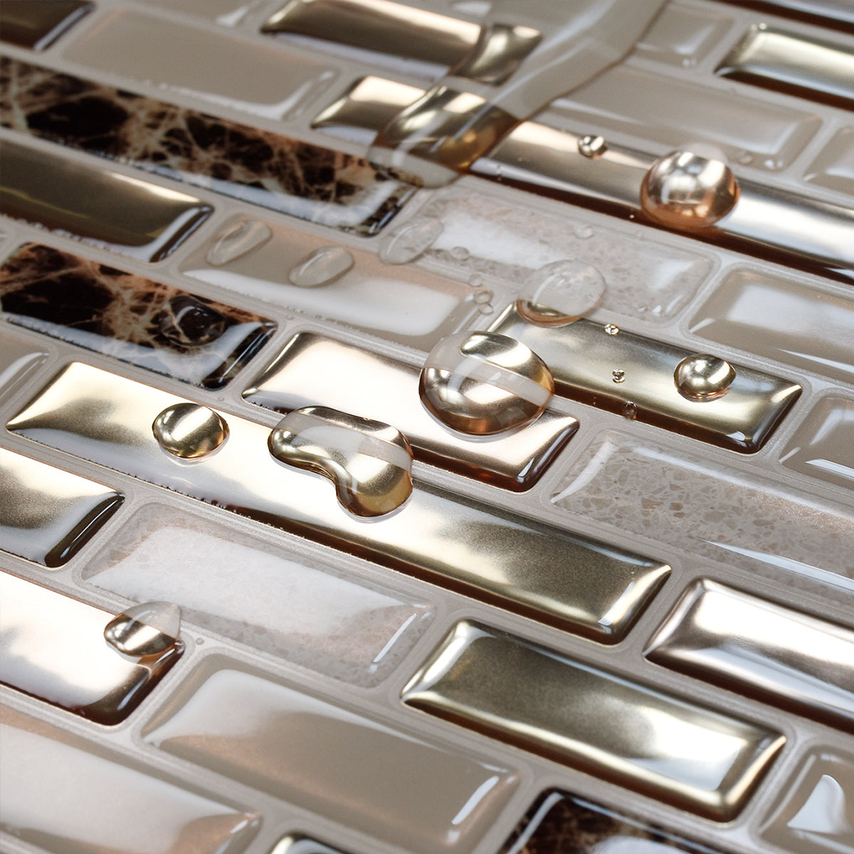 Long Mosaic Tile – Gold Marble Texture