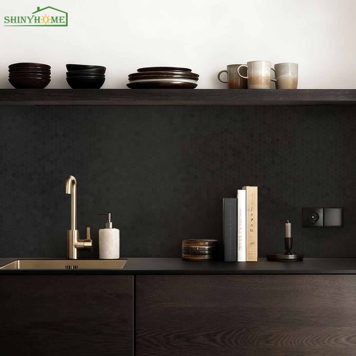 Modern Black Hexagon Peel & Stick Backsplash – Easy DIY Upgrade