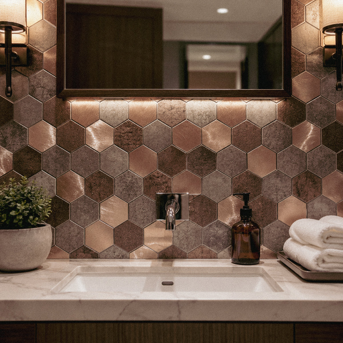 Peel and Stick Metal Hexagon Tiles