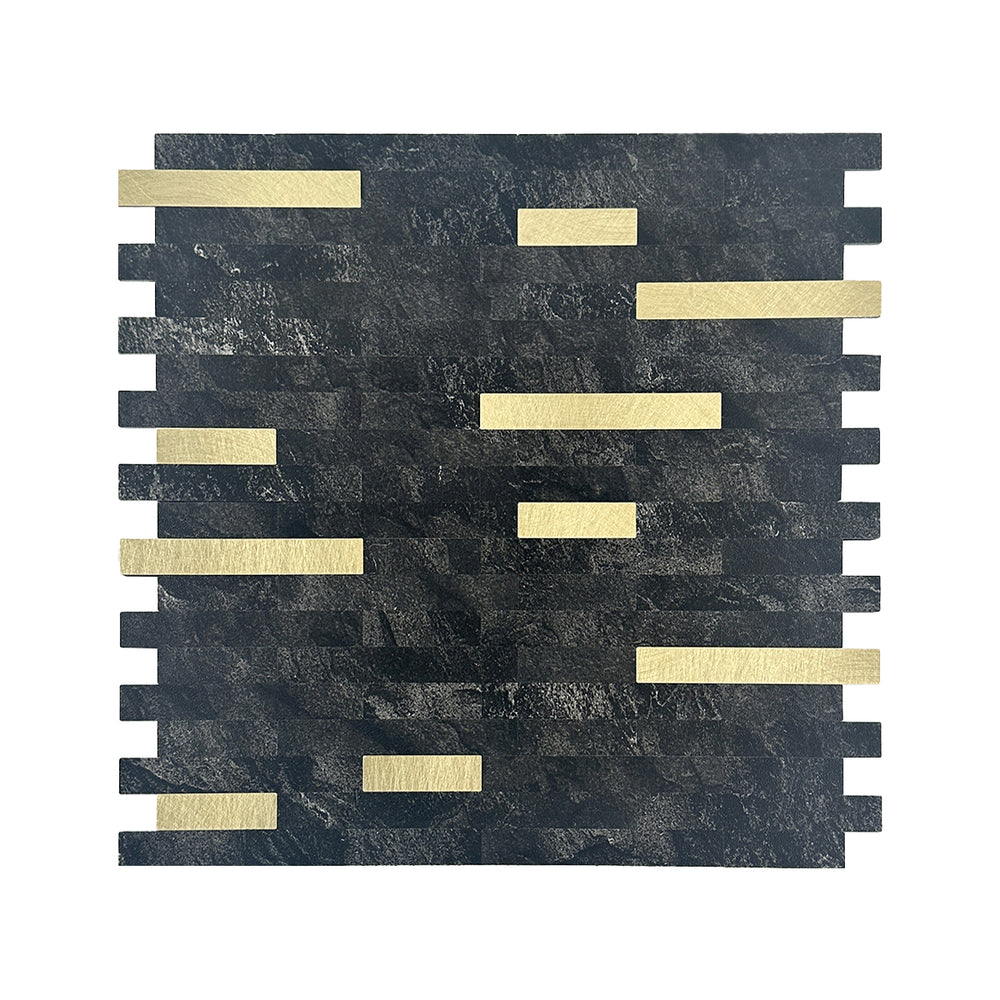 Long Metal Mosaic Tile – Black Stone & Gold