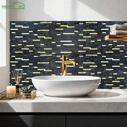 Black Stone & Gold Peel and Stick Backsplash Tile