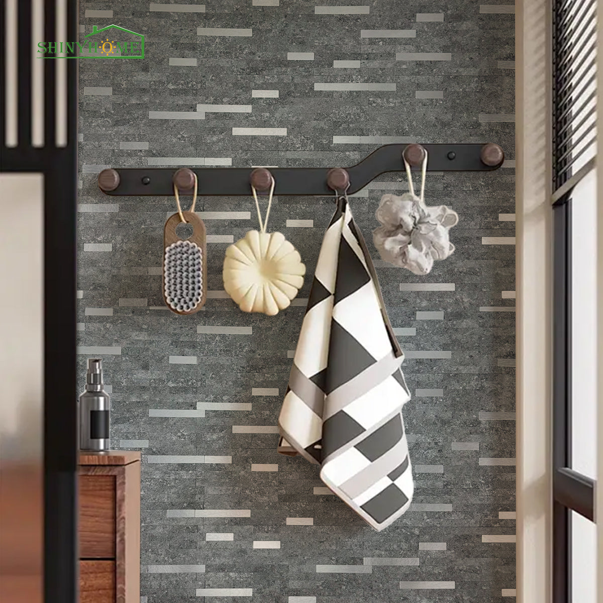 Panel de pared de mosaico con textura de roca gris