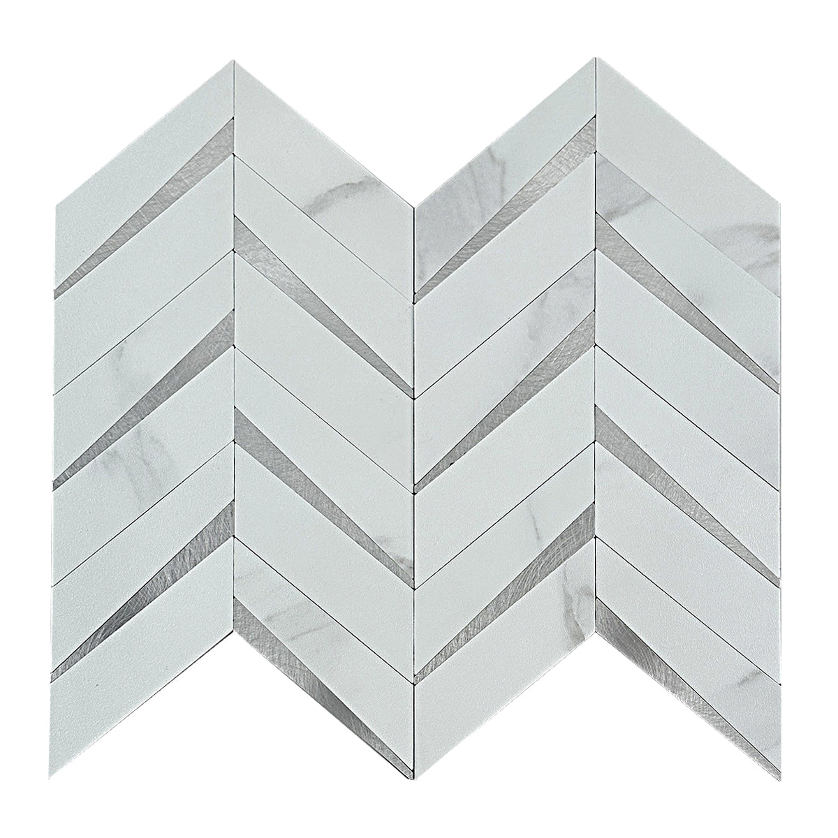 White Marble Chevron Mosaic Peel and Stick Backsplash Tile