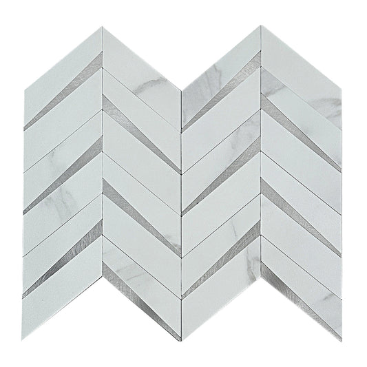 Mosaico de Mármol Blanco en Chevron