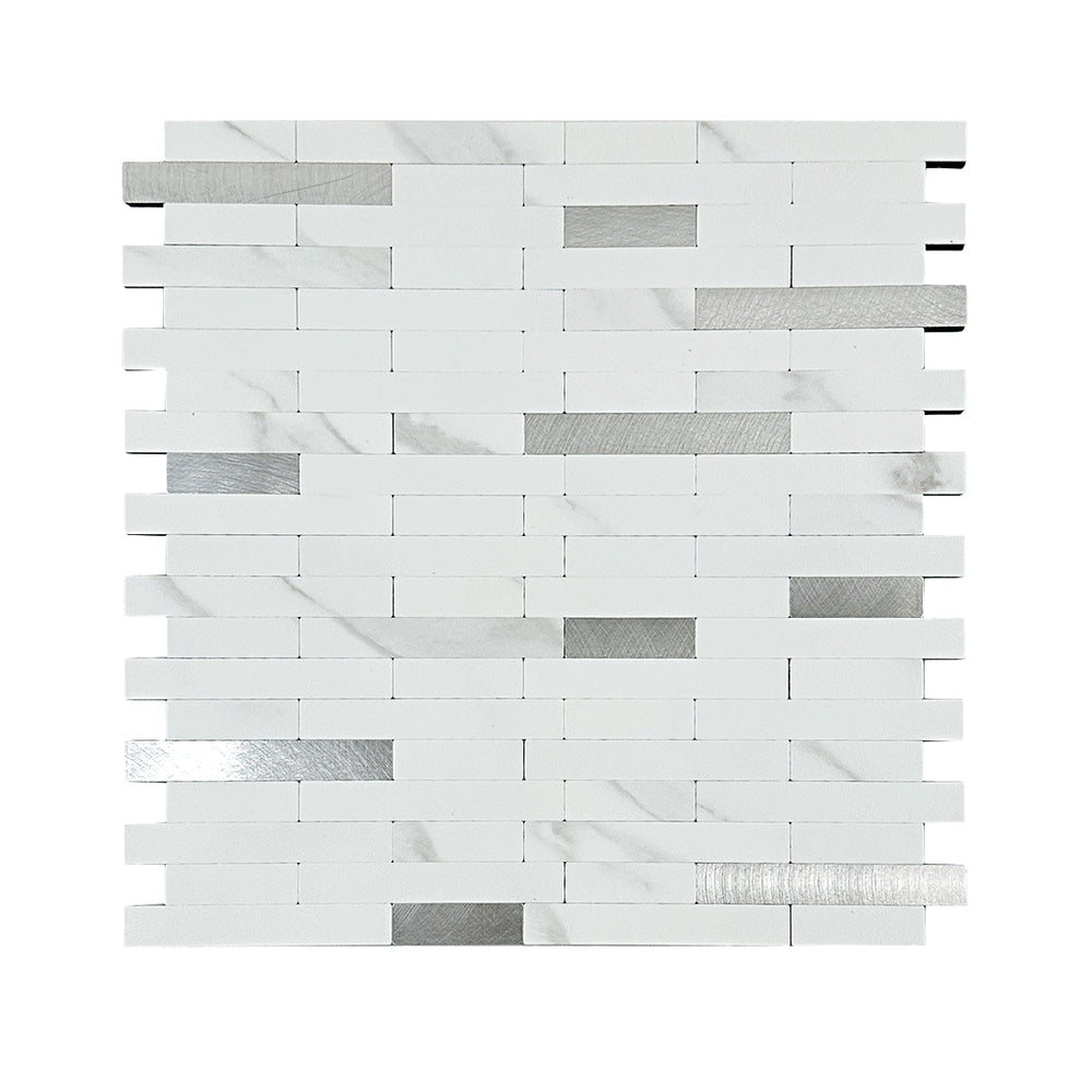 Long Metal Mosaic Tile – White&Sliver Marble